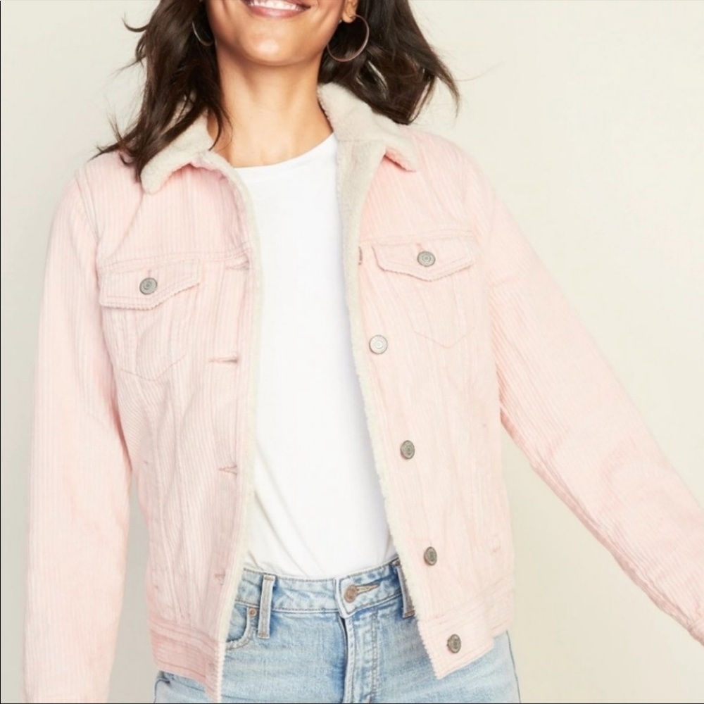 NEW Old Navy Cozy Sherpa lined jacket. Women’s size M Corduroy baby pink